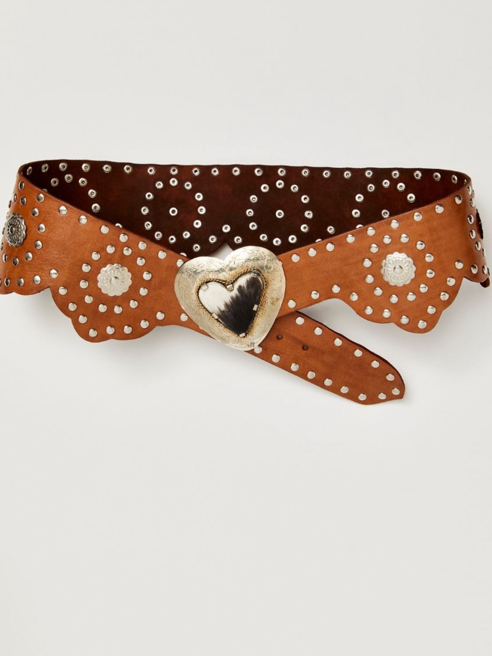 Free People We The Free Wildheart Studded Leather Belt Cognac M/L NWT